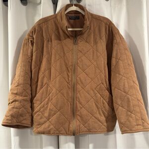 Bagatelle Collection Womens‎ Quilted Bomber Jacket Camel Brown Zip Up Mock Neck